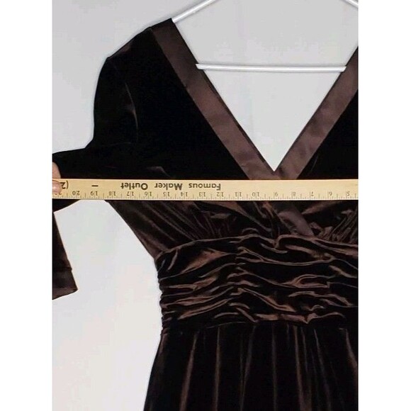 Sandra Darren Brown Velvet Empire Dress 10 Satin Trim V-Neck Romantic Old Money - Picture 4 of 11